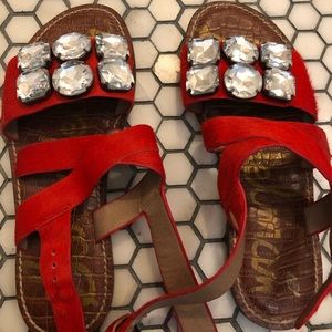 Sam Edelman red calf hair rhinestone sandal